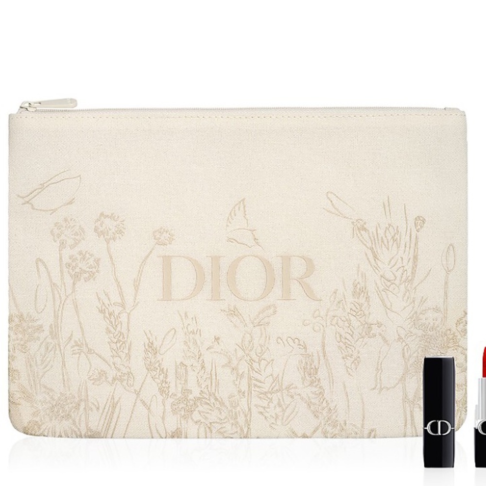 New! NIB Beige Tan Dior Clutch Pouch Handbag Floral Spring Summer